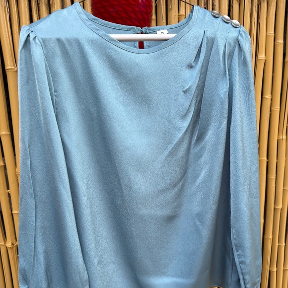 BLUE SATIN BLOUSE - Picture 1 of 1
